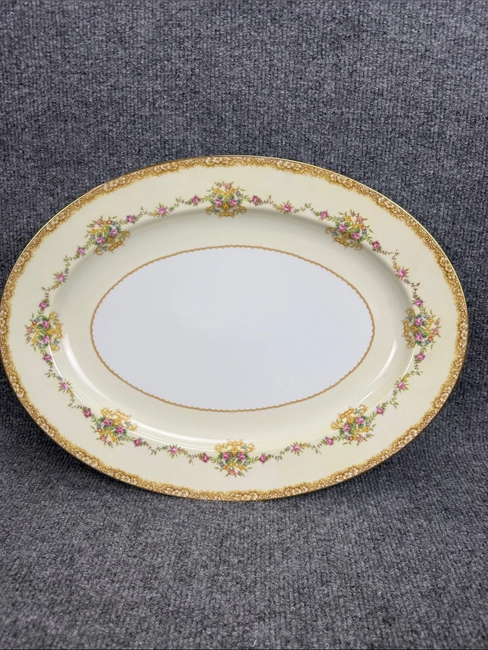 Noritake Ireland Mirabelle 3843 Large Platter Floral Clusters with Gold Trim